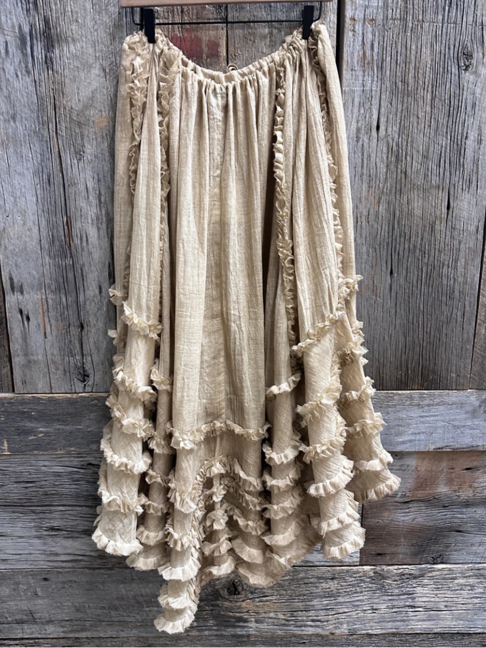 Jaded Gypsy Ruffled Boho Cream Tiered Maxi Skirt